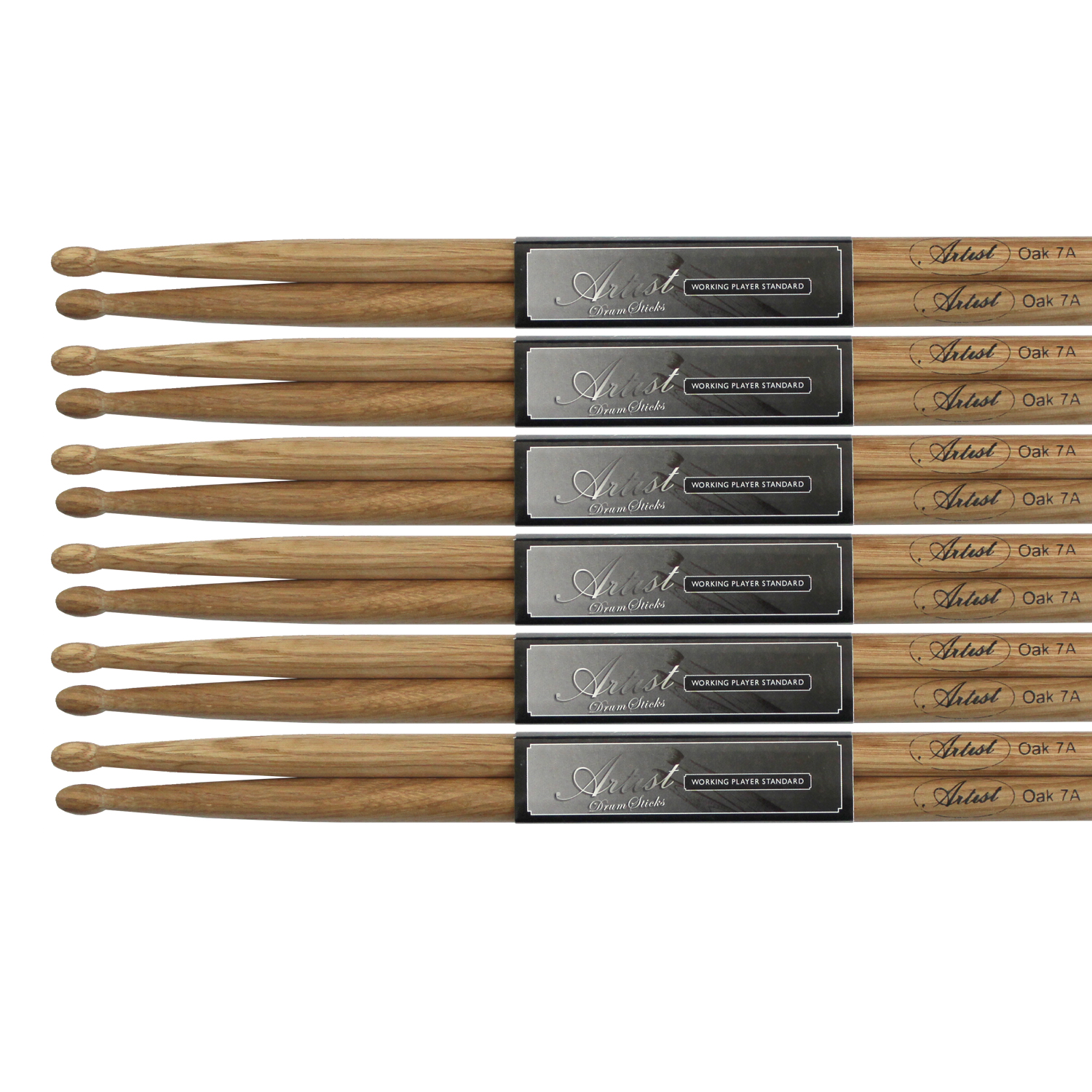 Artist DSO7A 6 Pairs of 7A Oak Drum sticks with Wooden Tips