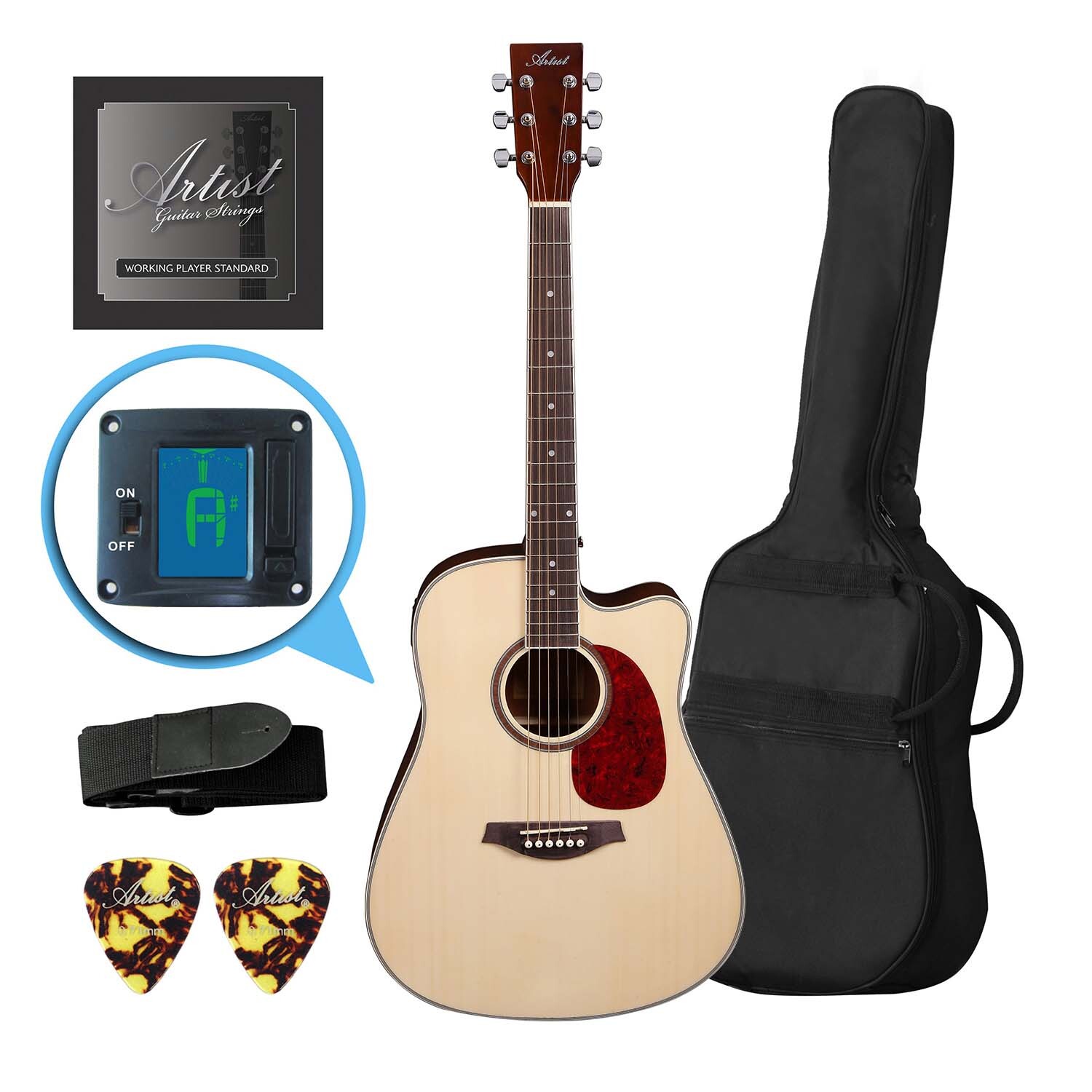 Left Handed Full Size Acoustic Guitar Package High Gloss Blueburst Finish and Single Cutaway