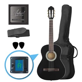 Artist CL34BK 3/4 Size Classical Guitar Pack, Nylon String - Black