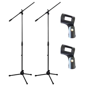 Artist MS017 2 Pack - Budget Black Boom Mic Stand & Mic Clips