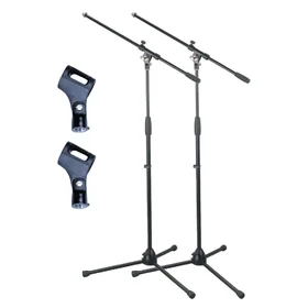Artist MS012 2 Pack Deluxe Black Boom Mic Stand & Plastic Mic Clip