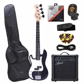 Artist MiniB Black Left Handed 3/4 Size Bass w/ Accessories & Amp