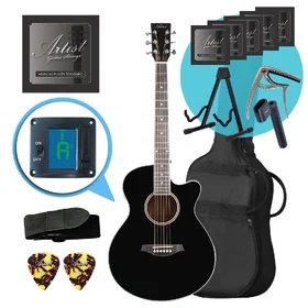 Artist LSPS Black Small Beginner Body Acoustic Guitar Ultimate Pack