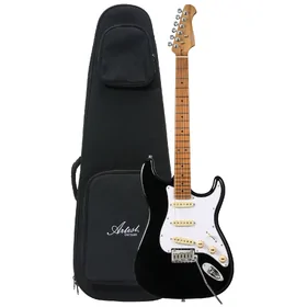 Artist AS50 Black Electric Guitar w/ Single Coil Pickups & Padded Bag