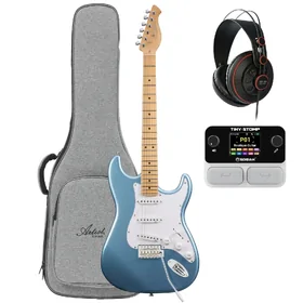 Artist AS10V2 Metallic Blue Electric Guitar w/ Padded Bag, Soran Tiny Stomp & Headphones