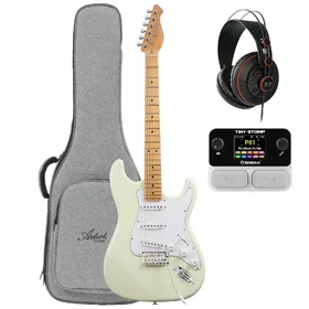 Artist AS10V2 Vintage White Electric Guitar w/ Padded Bag, Soran Tiny Stomp & Headphones