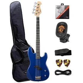 Damaged Artist APB Blue Bass Guitar w/ Accessories