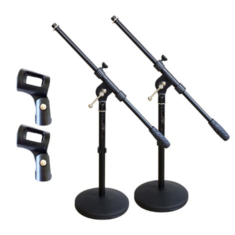 Artist MS023+44 2 Pack Small Black Boom Mic Stand + Rubber Mic Clips