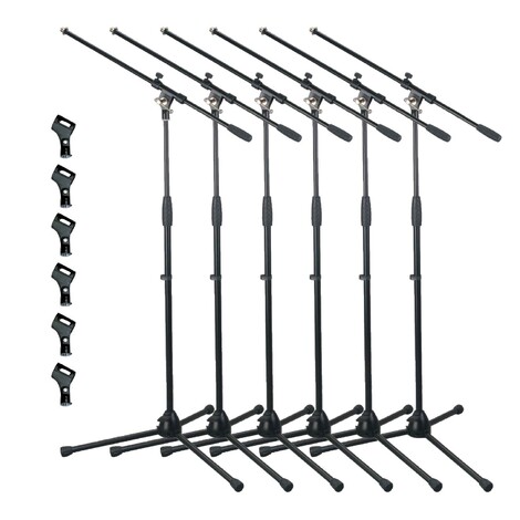 Artist MS012x6 Deluxe Black Boom Mic Stand + Rubber Mic Clips- 6 Pack