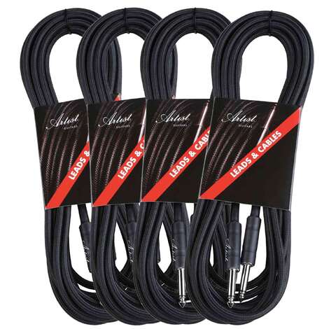 Artist GXB20 20ft (6m) Deluxe Braided Guitar Cable/Lead - 4 Pack