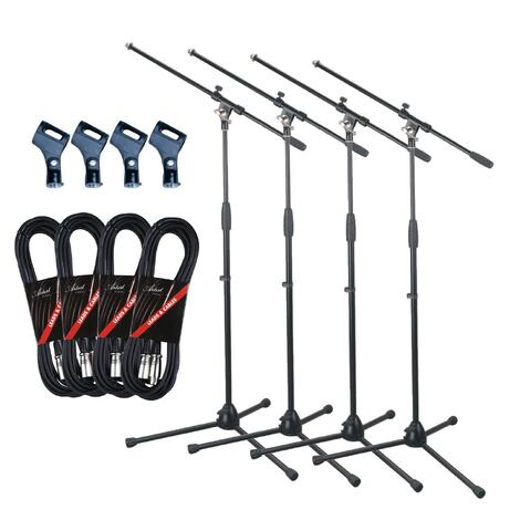 Artist MS012 4 Pack Deluxe Black Boom Mic Stand + Clip and 20ft Cable