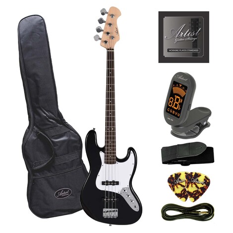 Artist JB2 Black Electric Bass Guitar Plus Accessories