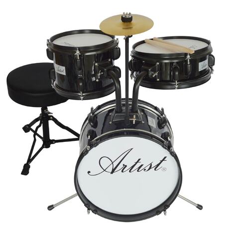 Artist AJ313 3-Piece Mini Acoustic Drum Kit - Black
