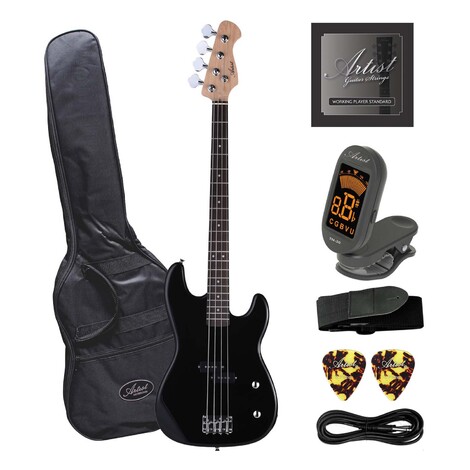 Artist PB2 Black Electric Bass Guitar with Accessories