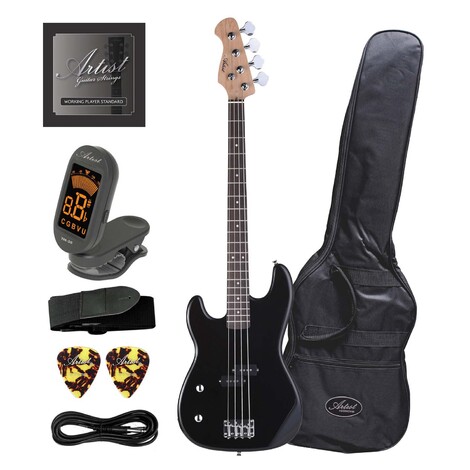 Artist PB2L Left Hand Black Electric Bass Guitar with Accessories