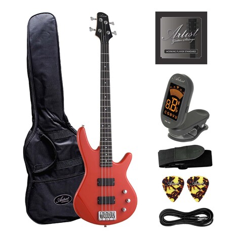 Artist AG105RD Electric Bass Guitar Plus Accessories - Solid Red