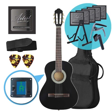 Artist CL34BK 3/4 Size Classical Guitar Ultimate Pack - Black