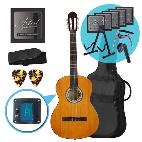 Artist CL44SPKAM Full Size Classical Guitar Ultimate Pack - Slim Neck