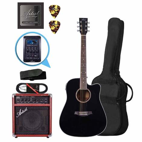 Artist LSPCEQBK Acoustic Guitar Pack with EQ + AC20 Amp and Lead
