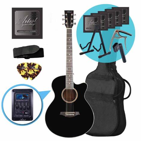 Artist LSPSCEQ Black Small Body Acoustic Electric Guitar Ultimate Pack