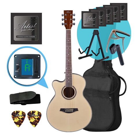 Artist LSPSNTL Left Handed Small Body Acoustic Guitar Ultimate Pack
