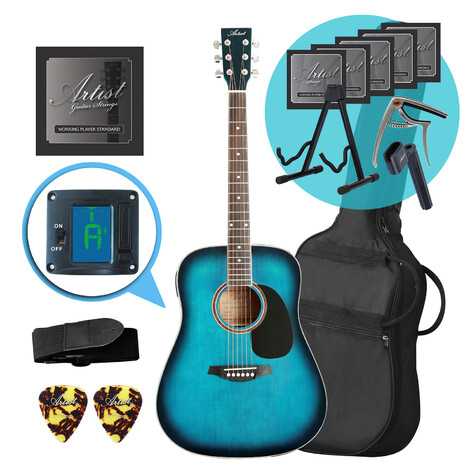 Artist LSPTBB Beginner Acoustic Guitar Ultimate Pack - Blue