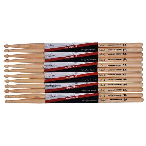 Artist DSBH5A Hickory 5A Drum Sticks with Wood Tips - 6 Pairs