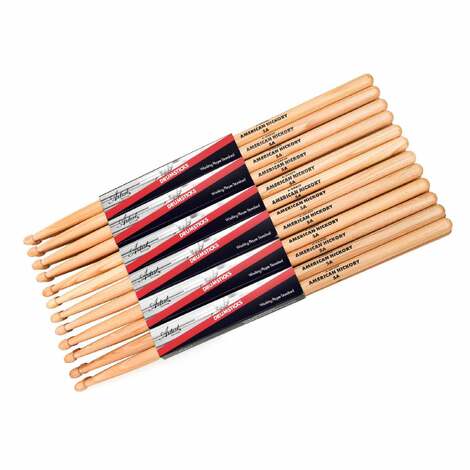 Artist DSH5A A-Grade American Hickory 5A Drumsticks with Wooden Tips - 6 Pack