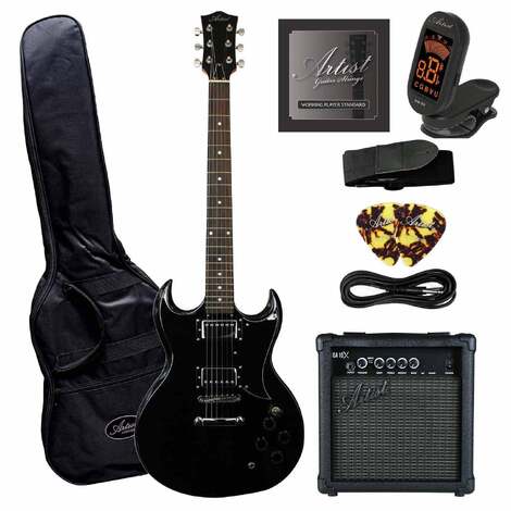 Artist AG1 Black Electric Guitar with Accessories and 10Watt Amp