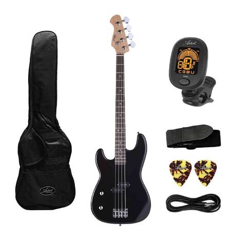 Artist APB Left Handed Black Electric Bass Guitar with Accessories