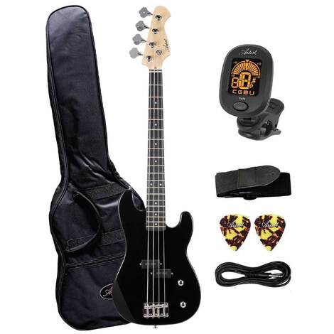 Artist APB34 Black 3/4 Size Electric Bass Guitar with Accessories