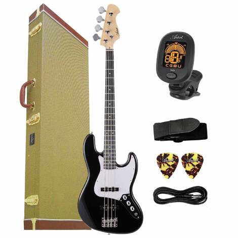 Artist AJB Black Electric Bass Guitar Plus Accessories + Tweed Case