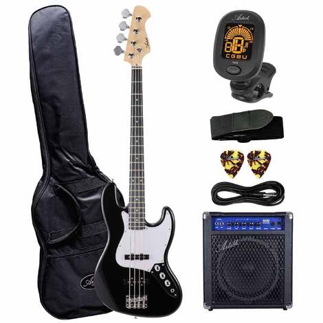 Artist AJB Black Electric Bass Guitar Plus Accessories with BA30 Amp