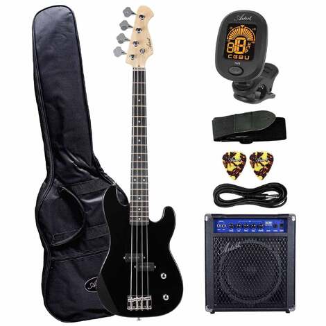 Artist APB Black Electric Bass Guitar Plus Accessories with BA30 Amp