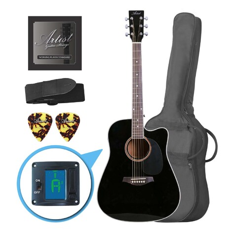 Factory 2nd Artist LSPCBK Beginner Acoustic Guitar Pack With Cutaway - Black